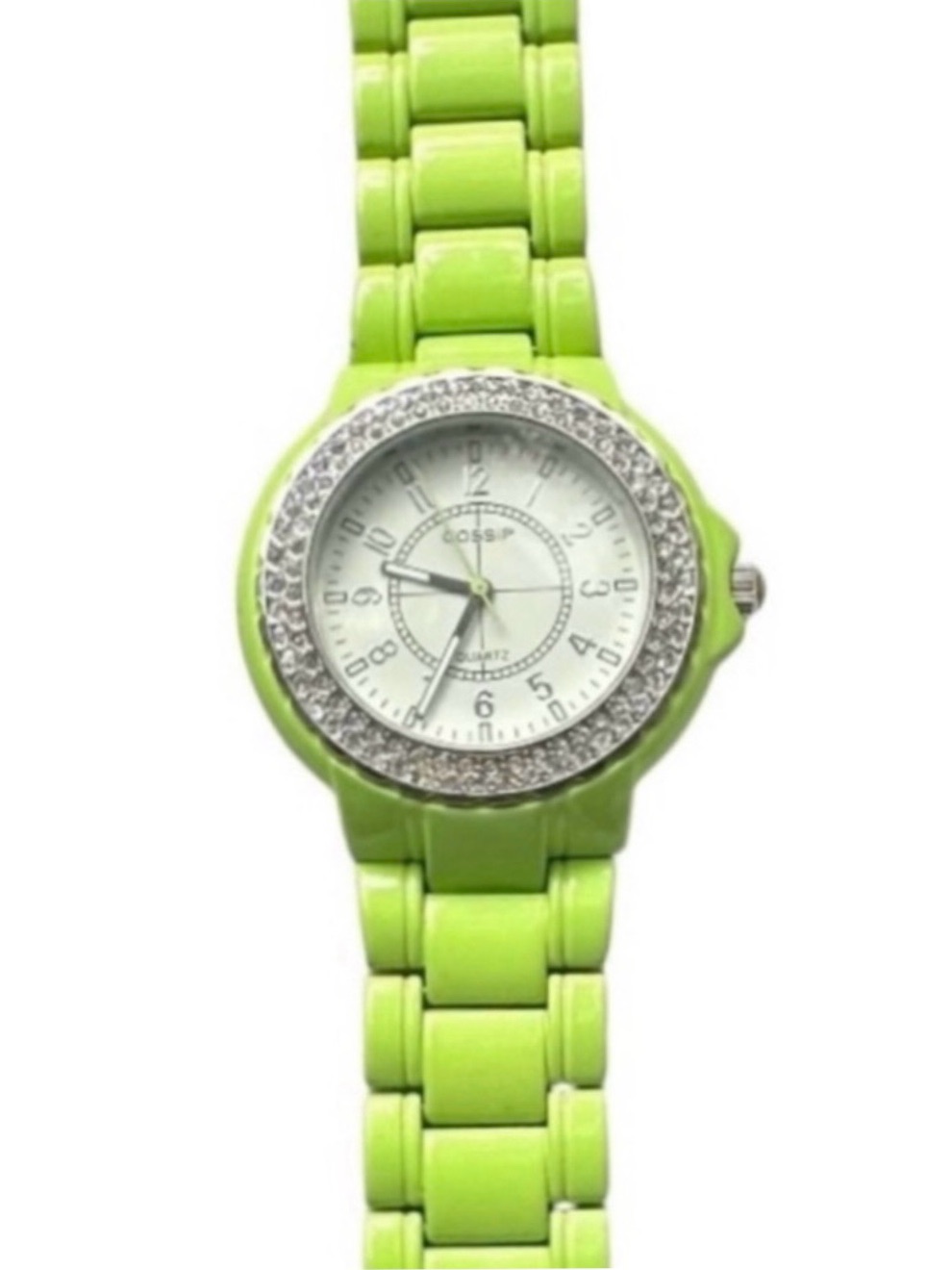 Gossip Lime Green Rhinestone Bezel Ceramic Link Fashion Watch